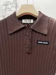 Embroidered Polo Collar Knit Sweater