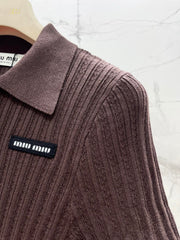 Embroidered Polo Collar Knit Sweater
