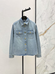 Gold-button denim shirt