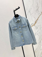 Gold-button denim shirt