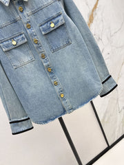 Gold-buttoned lace-up denim shirt