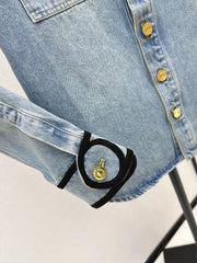 Gold-buttoned lace-up denim shirt