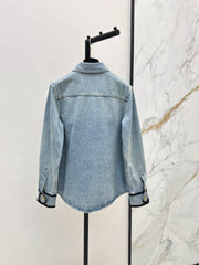 Gold-buttoned lace-up denim shirt