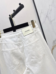 Wide-leg denim trousers with gold buttons