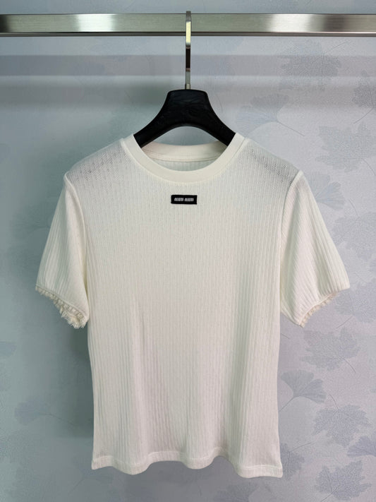 White Knit Short-Sleeve T-Shirt