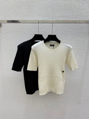 simple round neck knit short-sleeved top