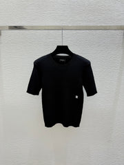 simple round neck knit short-sleeved top