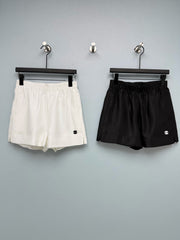 Satin Elastic Waist Embroidered Shorts