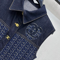 Tweed and Denim Patchwork Vest Dress