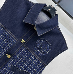 Tweed and Denim Patchwork Vest