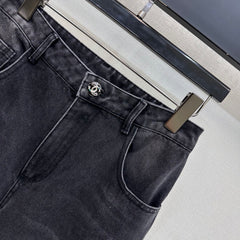 Letter-buttoned wide-leg denim trousers