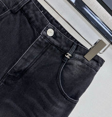 Straight-leg denim trousers with gold buttons