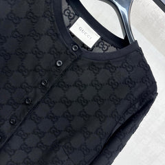 Jacquard Crew-Neck Cropped Cardigan