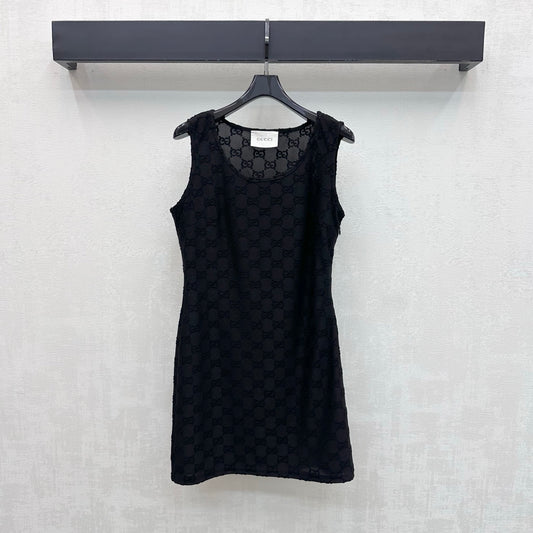 Jacquard Crew-Neck Sleeveless Dress