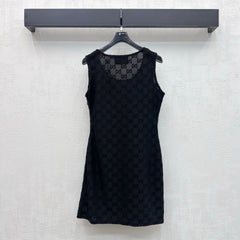 Jacquard Crew-Neck Sleeveless Dress