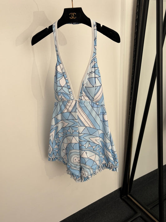 Printed open-back one-piece swimsuit