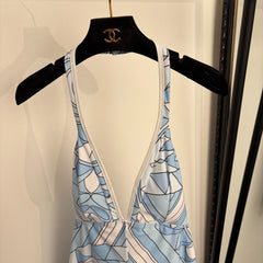 Printed open-back one-piece swimsuit