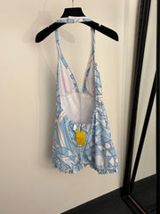 Printed open-back one-piece swimsuit