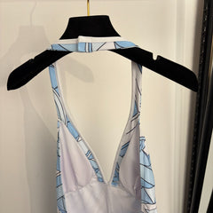 Printed open-back one-piece swimsuit