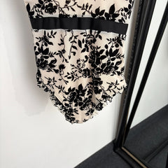 Flocked floral camisole-style one-piece swimsuit