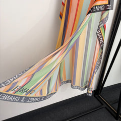 Colorful striped camisole + color-block beach skirt