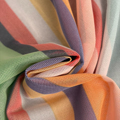 Colorful striped camisole + color-block beach skirt