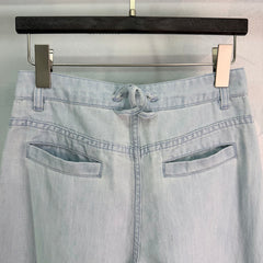 Wide-Leg Straight-Cut Linen-Denim Short-Sleeve Shirt