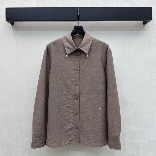 Embroidered Long-Sleeve Shirt with Collar