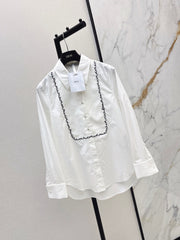 Shirt with Contrasting-Color Line Embroidery
