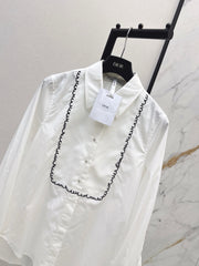 Shirt with Contrasting-Color Line Embroidery