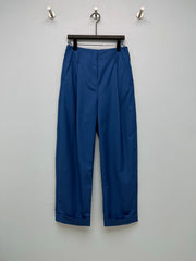 High-Waisted Cropped Trousers with Cuffed Hems
