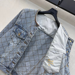 Quilted Denim Jacket with Chain Detail