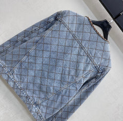 Quilted Denim Jacket with Chain Detail