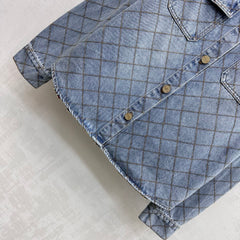 Diamond-Quilted Denim Shirt with Collar