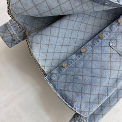 Diamond-Quilted Denim Shirt with Collar