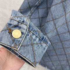 Diamond-Quilted Denim Shirt with Collar