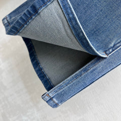 Leather-Patch Bootcut Denim Trousers