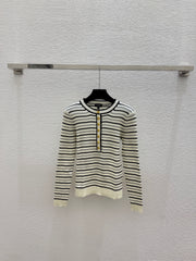 Long-sleeve color-block striped knit top