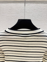 Long-sleeve color-block striped knit top