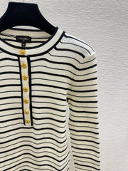 Long-sleeve color-block striped knit top