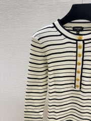 Long-sleeve color-block striped knit top