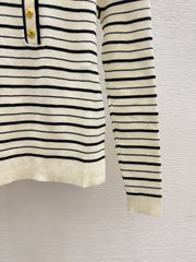 Long-sleeve color-block striped knit top