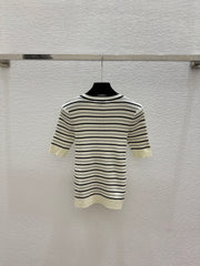 short-sleeve color-block striped knit top