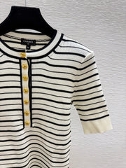 short-sleeve color-block striped knit top