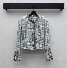 Check-Patterned Trimmed Jacket