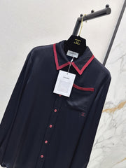Color-Contrast Collar Long-Sleeve Rayon Shirt