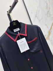 Color-Contrast Collar Long-Sleeve Rayon Shirt