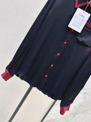 Color-Contrast Collar Long-Sleeve Rayon Shirt