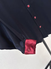 Color-Contrast Collar Long-Sleeve Rayon Shirt
