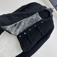 Bound-Edge Crew-Neck Tweed Jacket